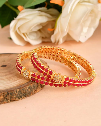 Rose Gold plated White Stone Jhumki  Bangles For Women