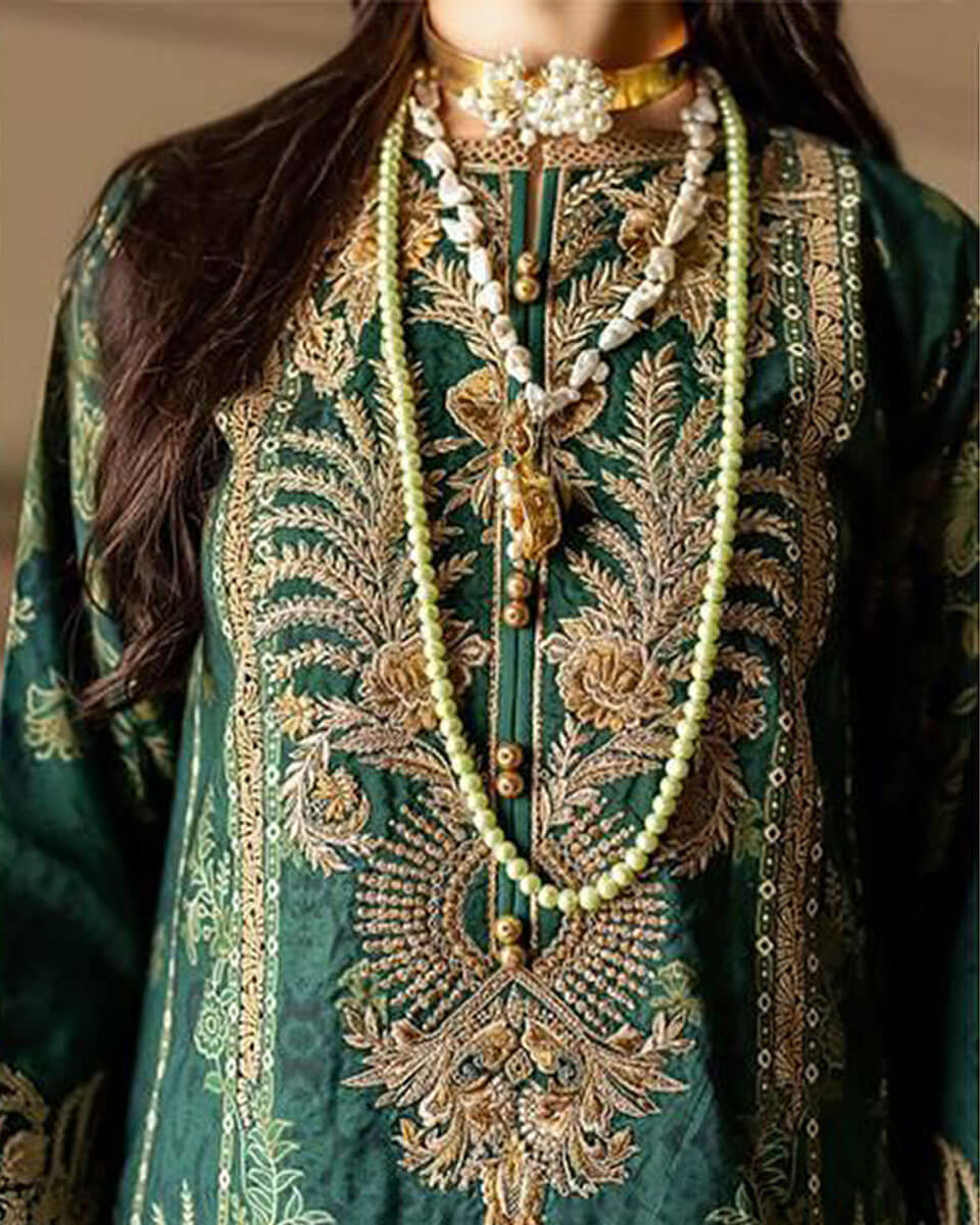 Green colour Unstitched Cotton Lawn Pakistani Salwar Suits