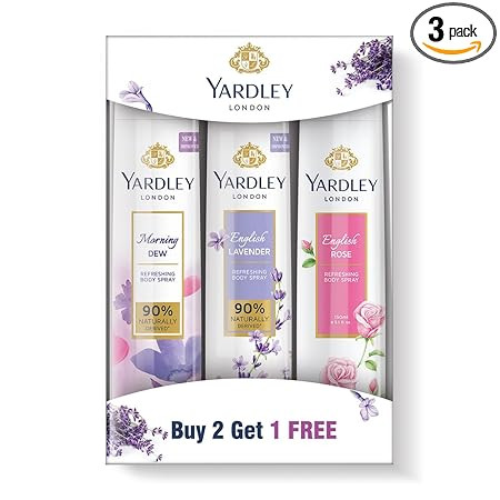 Yardley London Deo Tripack Women, Aerosol, 150Ml (Buy 2 Get 1)(Morning Dew+English Rose+English Lavender)