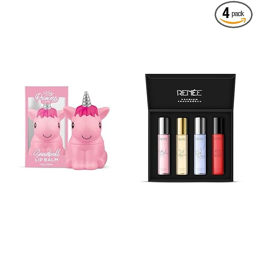 RENEE Princess Snowball Natural Lip Balm 3Gm For Pre-Teen Girls | Color - Pink And Women's Premium Perfume Gift Set Combo Pack Of 4 Eau De Parfum - 15Ml