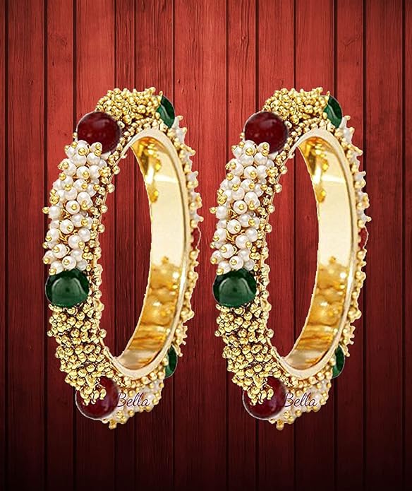 YouBella Jewellery Traditional Gold Plated Pearl Studded Bracelet Bangles Set for Girls and Women