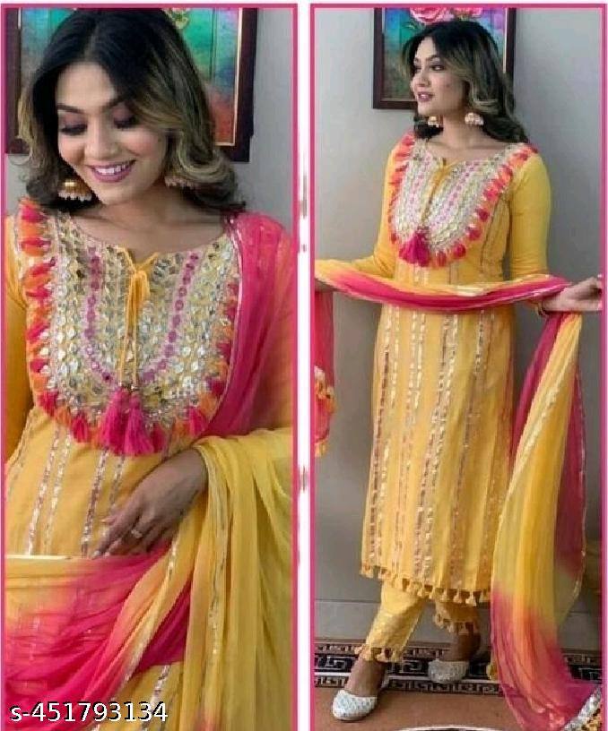 Pure Cotton Embroidered Printed Stylish Trendy Beautiful Kurti Pant with Dupatta