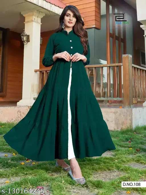 Trendy Party wear long kurti Dark Green for womens