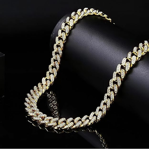 Fashion Frill Stylish MC Stan Chain For Men Boys Cubic Zirconia Studded MIami Cuban Link Chain Necklace Gold Silver Chains For Men Boys Ice Rhinestone Hip hop Stylish Rapper Chains Jewellery