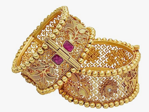 uniquely gold plated kundan studded green mina bangles