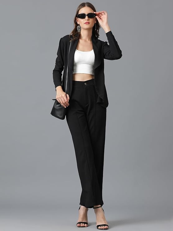 KOTTY Women's Solid Relaxed Fit 3/4 Sleeve Co-ord Blazer and Trouser Set.