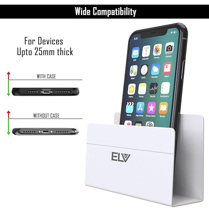 ELV Wall Mount Mobile Holder, Mobile Stand for All Smartphones with Strong Adhesive Strips, Compatible with iPhone, Smartphone and Mini Tablet - White, Black