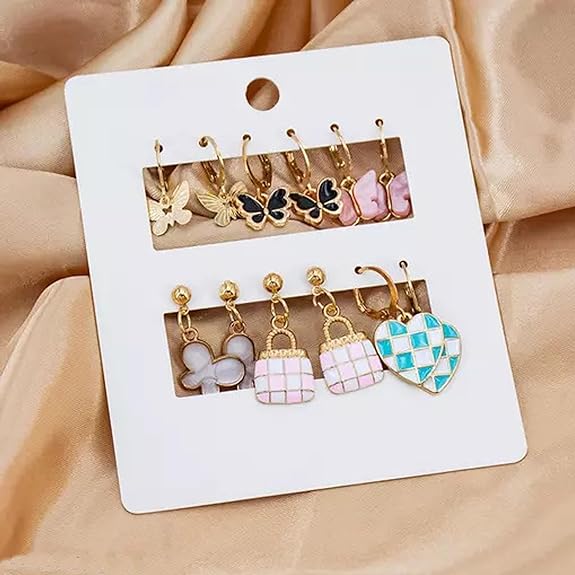 Fashion Frill Earrings For Women Gold Plated Butterfly Heart Design Drop Earrings For Women Girls Stylish Earrings Set Womens Jewellery