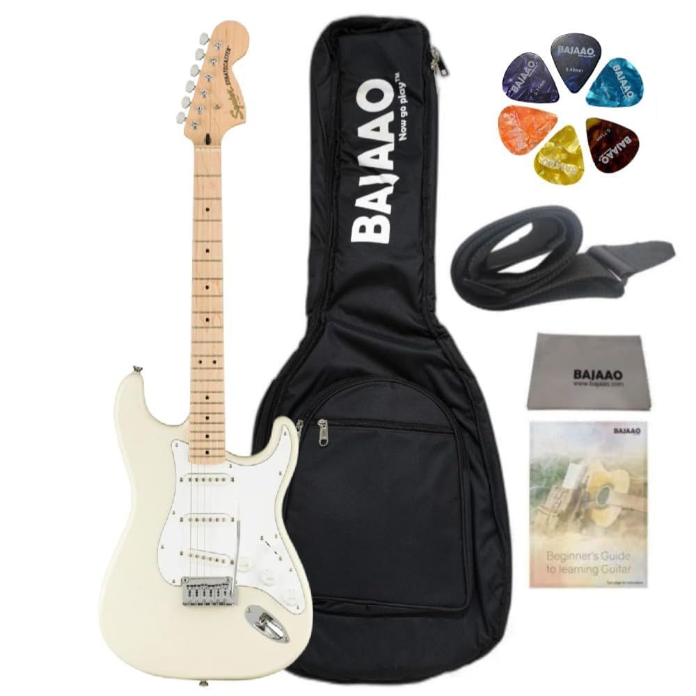 Fender Squier Affinity Series Stratocaster Electric Guitar with Gig-Bag, Polishing Cloth, Strap, Picks & E-Book - Olympic White