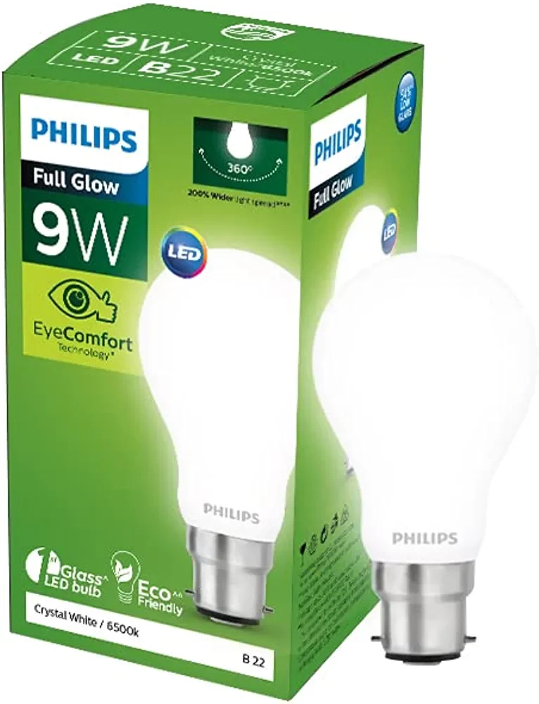 PHILIPS Full Glow Energy Saver Glass B22D LED Bulb | 9 Watt, 825 Lumen Full Glow Frosted Diffused LED Bulb, Cool Daylight, Pack of 1