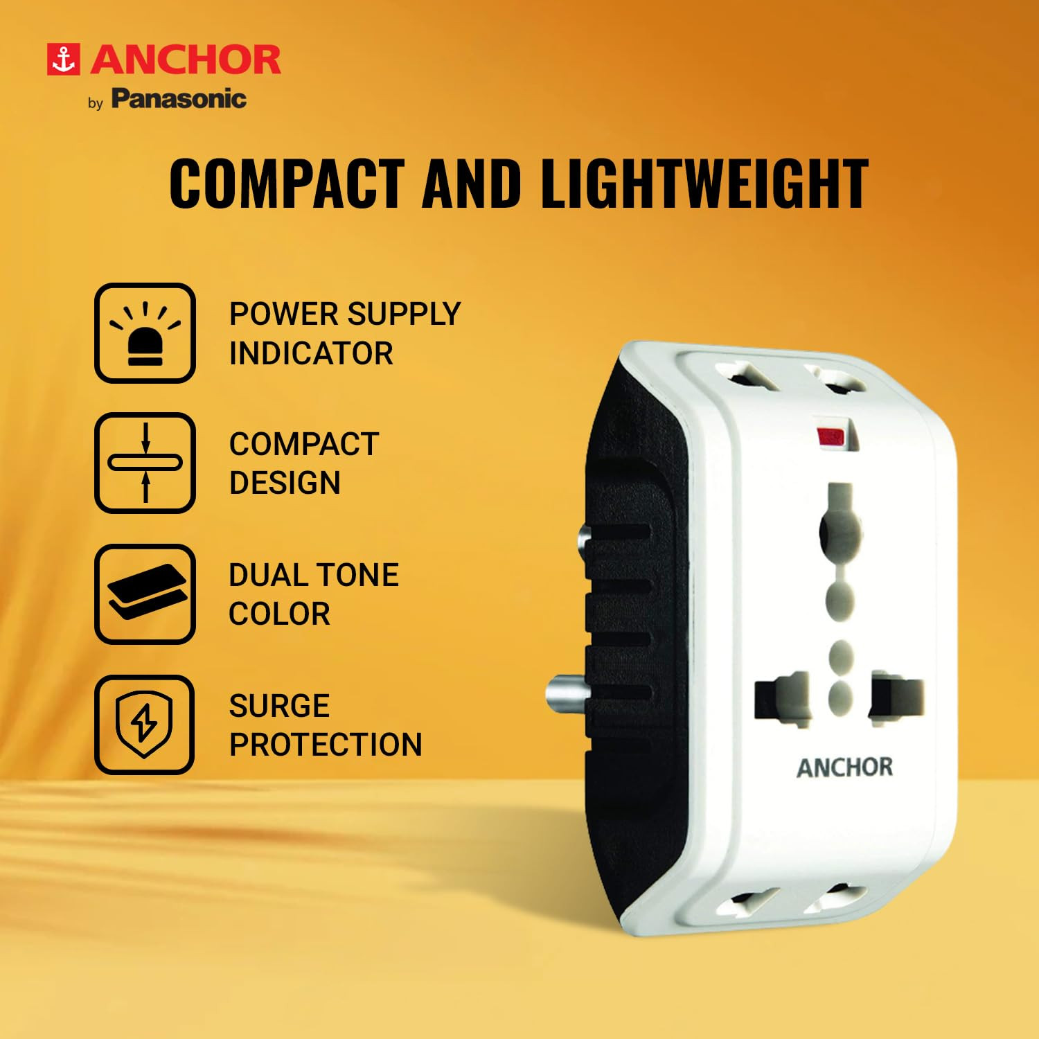 ANCHOR 6A 3 Pin Multi Plug Socket Travel Adapter with Universal Socket, 3 Pin Multi Plug Extension Socket (White