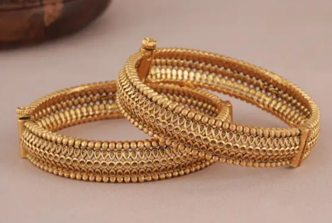 Ruby white Traditional Handcrafted  gold plated copper  Bangle