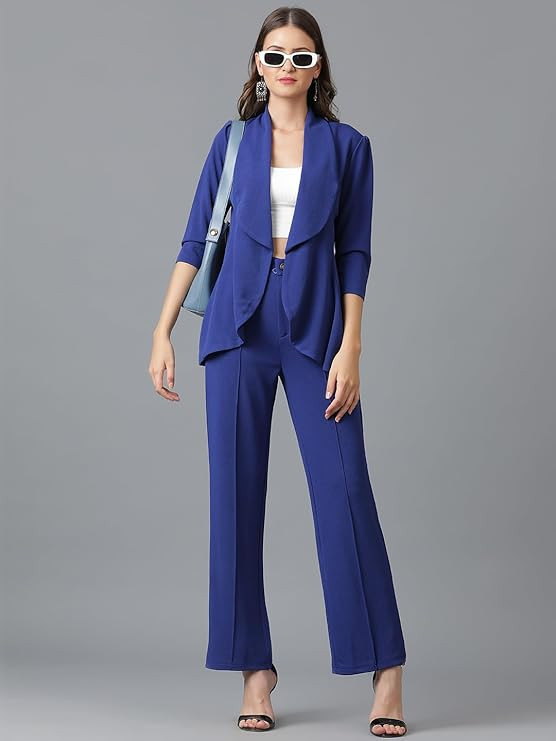 KOTTY Women's Solid Relaxed Fit 3/4 Sleeve Co-ord Blazer and Trouser Set.