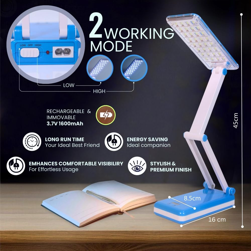TEQO Table Lamp - 2 Working Mode Led Study/Desk Lamps with Rechargeable Battery, 3 Months Warranty (Multicolor)