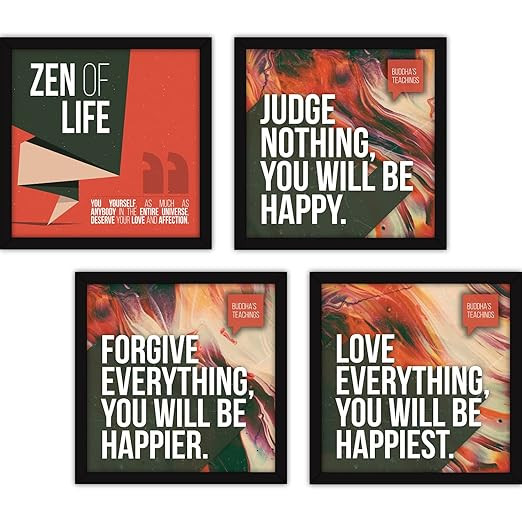 FATMUG People Themed Synthetic Motivational Framed Quotes for Walls and Home Decor, Multicolour, 13 x 13 inches, Set of 4
