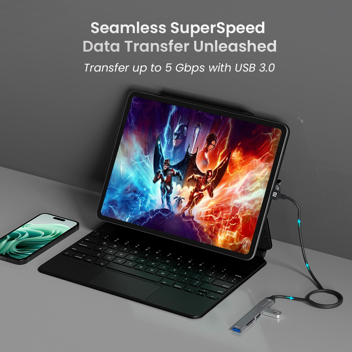 Portronics Mport 31 Plus USB 3.0 Hub (5-in-1) with USB & Type-C Dual Plugs, Upto 5 Gbps High Speed, USB 3.0, 2-Port USB 2.0 & SD/microSD Card Reader for Laptop, PC, Mac, Smartphone, Tablet (Grey)