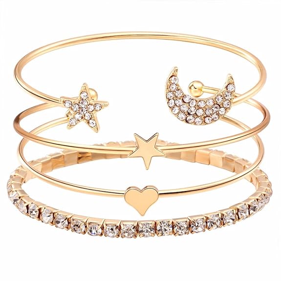 Shining Diva Fashion Latest Stylish Crystal Multilayer 3-5 pcs Set Charm Bracelets for Women and Girls