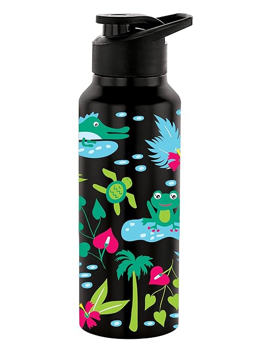 NIRLON Stainless Steel Single Walled Water Bottle 750ml, Water Bottles For Fridge, School,Gym,Home,office,Boys, Girls, Kids, Leak Proof (UV Printed Bottle, Tropiczone, Sipper Cap)