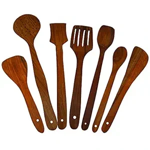 ITOS365 Handmade Wooden Non-Stick Serving and Cooking Spoon Kitchen Tools Utensil, Set of 7