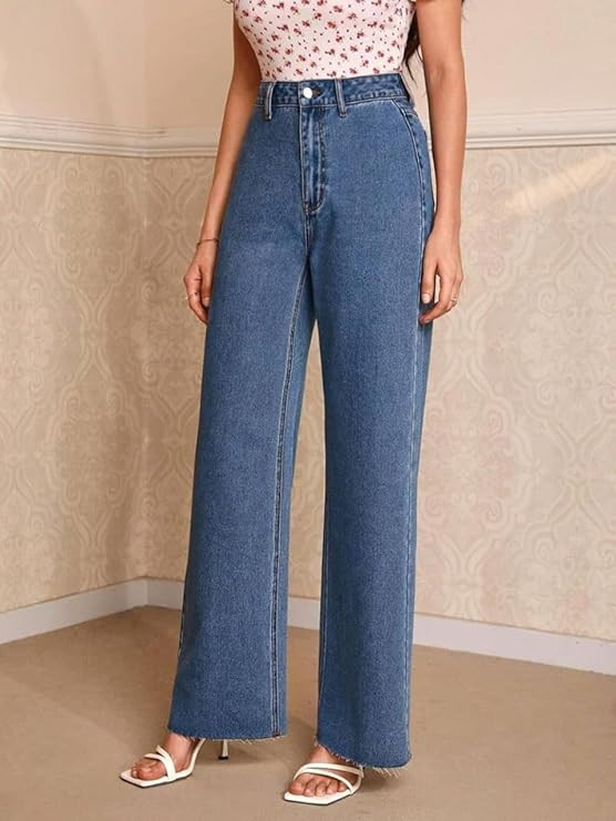 Arya-Art Women's & Girl's High-Waisted Jeans | Vintage Style Straight-Leg | Wide-Leg Casual Denim Pants | Loose Fit High-Rise | Bell Bottom Jeans for Women