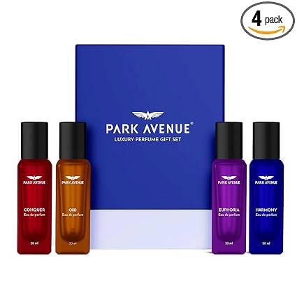 Park Avenue Luxury Perfume Gift Set for Men, 4x20 ml | Euphoria, Conquer, Harmony & Oud Perfume | Eau De Parfum | Premium Luxury Perfume for Corporate Man | Perfume for men Long Lasting Smell | Valent