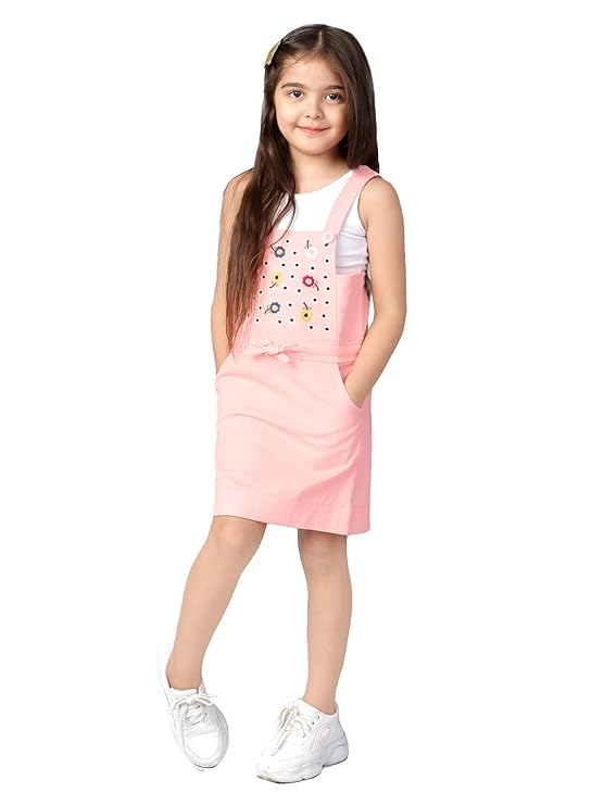 Naughty Ninos Girls Pinafore Dress,Peachy Pink