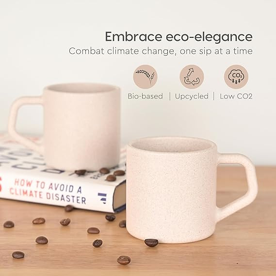 Eha Earth-Friendly Comfy Coffee Cup Set of 6 | 200 ml | Made with Rice Husk & Bamboo Fibers | Microwave Safe | for Hot & Cold Coffee Mug, Tea & Milk | Natural Matte Finish | Multicolor