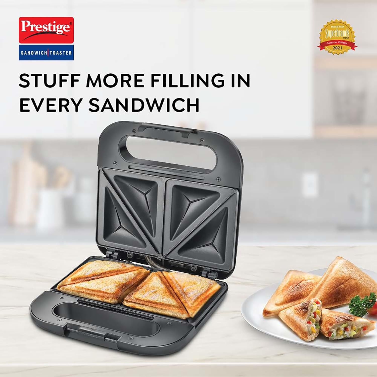 Prestige PSDP 03-SS 750 W Sandwich Toaster with Fixed & Deep Sandwich Plates(Black, Non-Stick Coated)