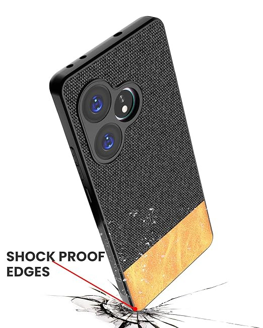 Kapa Soft Fabric & Leather Hybrid Protective Back Cover for Realme GT 6 / GT 6T | Shockproof Slim Hard Anti Slip Back Case (Black,Blue)