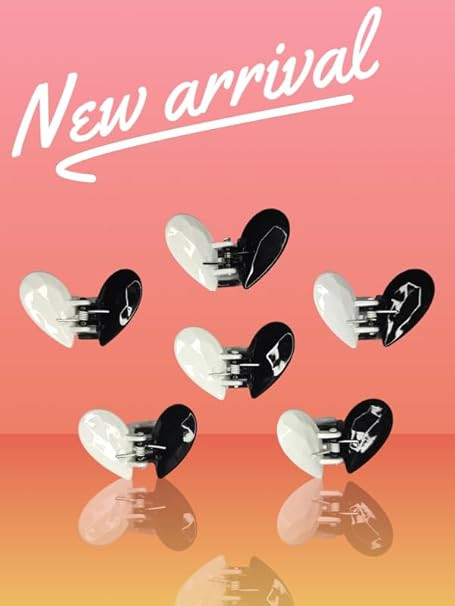 Elina Black White Duotone Heart Butterfly Hair Claw Clutcher Mini Small Cute Clips Fancy Designer Premium Trendy look for Girls and Women (6 Pcs)(Black and White)