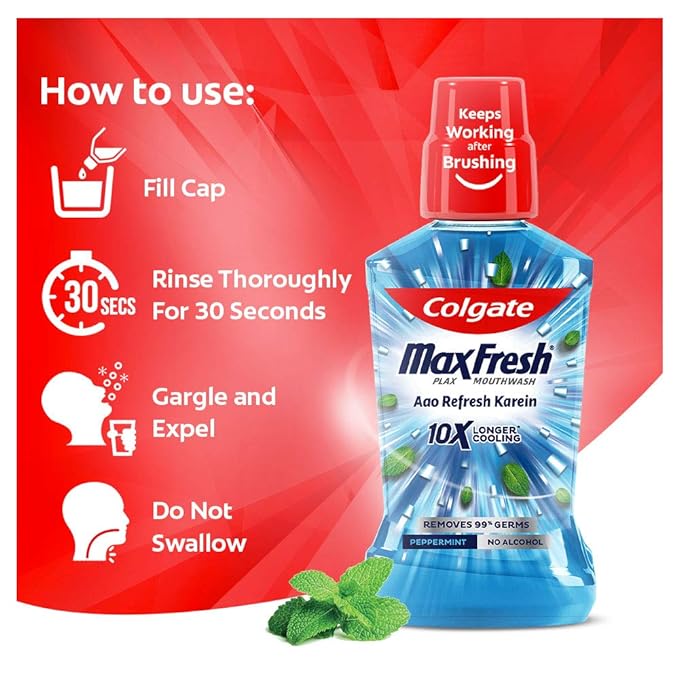 Colgate Plax Pepper Mint Mouthwash, 0% Alcohol - Pack of 500 ml
