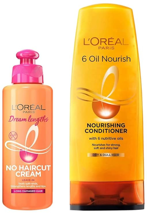 L'Oreal Paris Dream Lengths No Haircut Cream Leave-In Conditioner, 200ml & L'Oreal Paris 6 Oil Nourish Conditioner, 175ml (With 10% Extra)