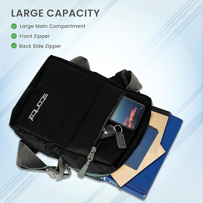 Storite Nylon Stylish Padded Mini Sling Bag for Men and Women, Small Passport Travel Bag (Black - 16 x 7 x 23 Cm)