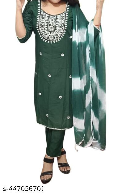 Designer Party & Formal Wear Kurta set Cotton Blend for Women and Girls with Dupatta, Pant (green)